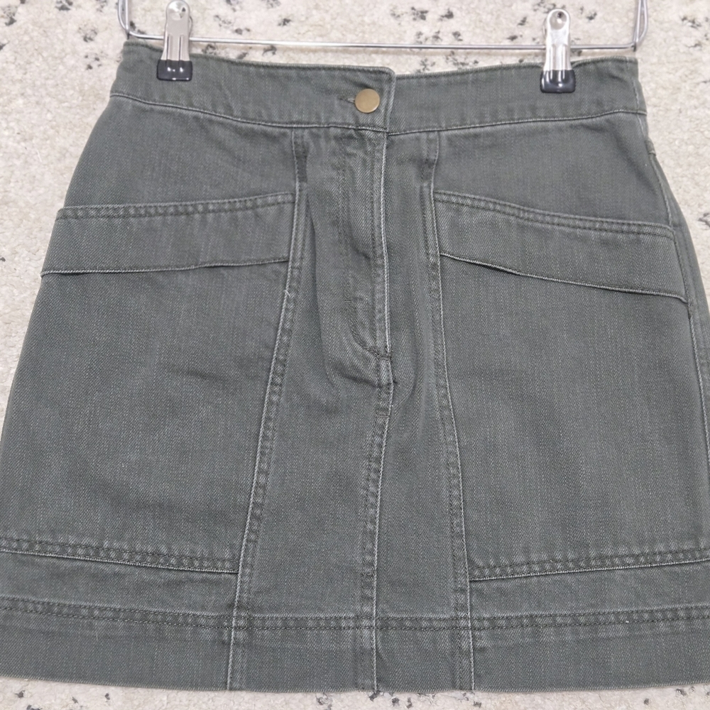 Women’s Olive Green Utility Midi Skirt with Front Pockets